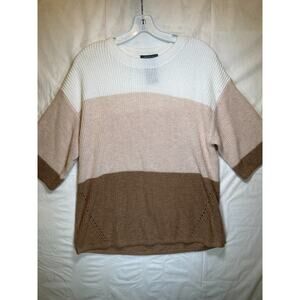 Matty M Womens Colorblocked Sweater Elbow Sleeves Pullover Taupe M